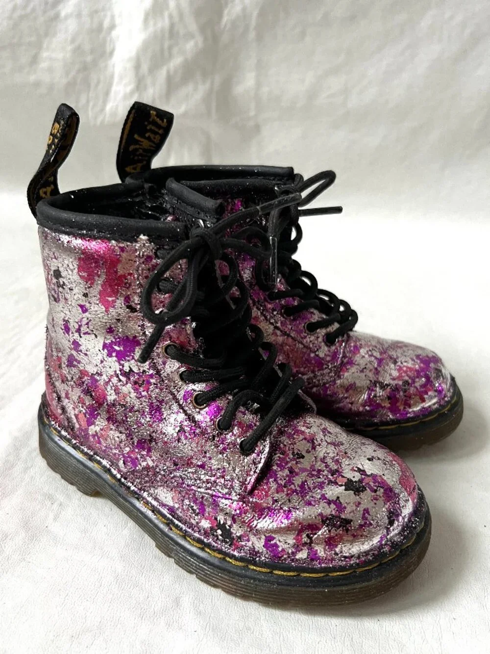 Dr Martens Boots 1460 T metallic purple pink leather toddler baby size 7 zip up